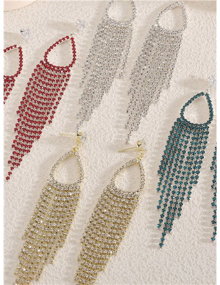 Pendientes flecos strass con aro - Acero inoxidable