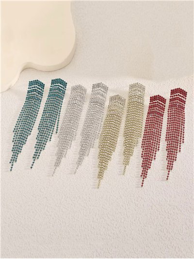 Pendientes flecos strass multihileras - Acero inoxidable