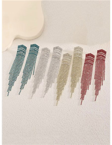 Pendientes flecos strass multihileras - Acero inoxidable