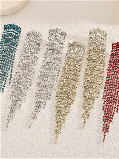 Pendientes flecos strass multihileras - Acero inoxidable 2