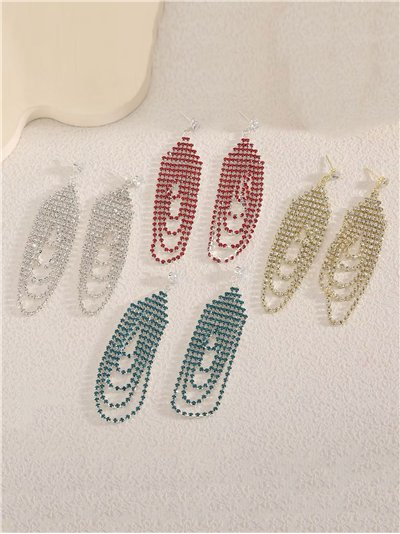 Pendientes flecos strass ovalados - Acero inoxidable
