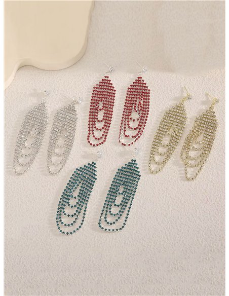 Pendientes flecos strass ovalados - Acero inoxidable