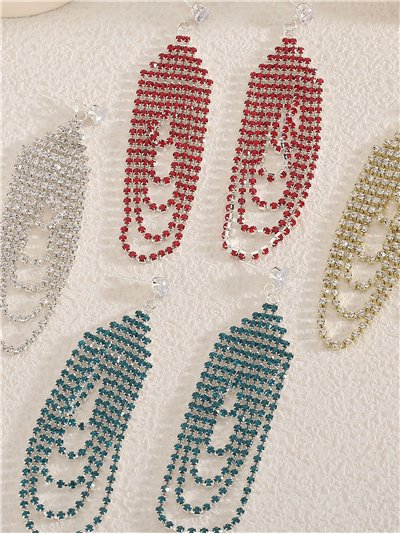 Pendientes flecos strass ovalados - Acero inoxidable 2