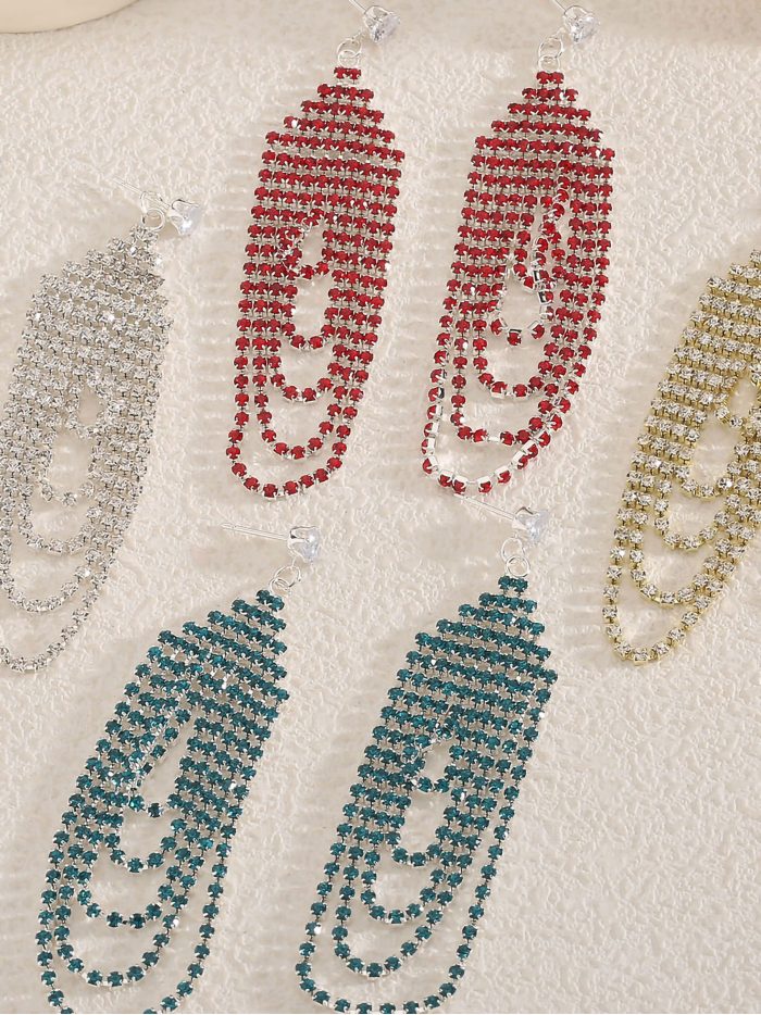 Orecchini con frange strass ovali - Acciaio inossidabile