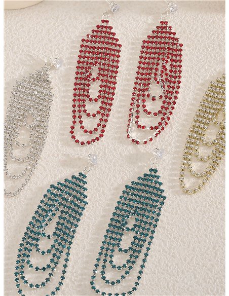 Pendientes flecos strass ovalados - Acero inoxidable