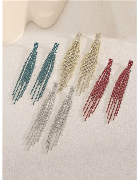 Pendientes flecos strass multihileras - Acero inoxidable