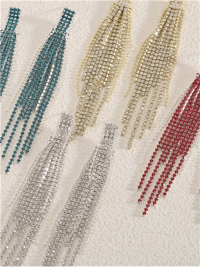 Pendientes flecos strass multihileras - Acero inoxidable 2