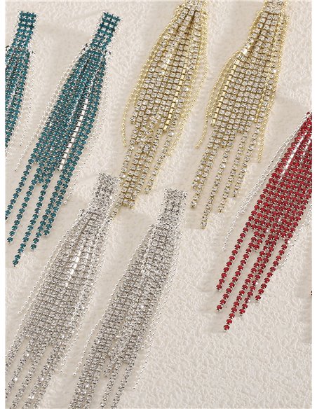 Pendientes flecos strass multihileras - Acero inoxidable