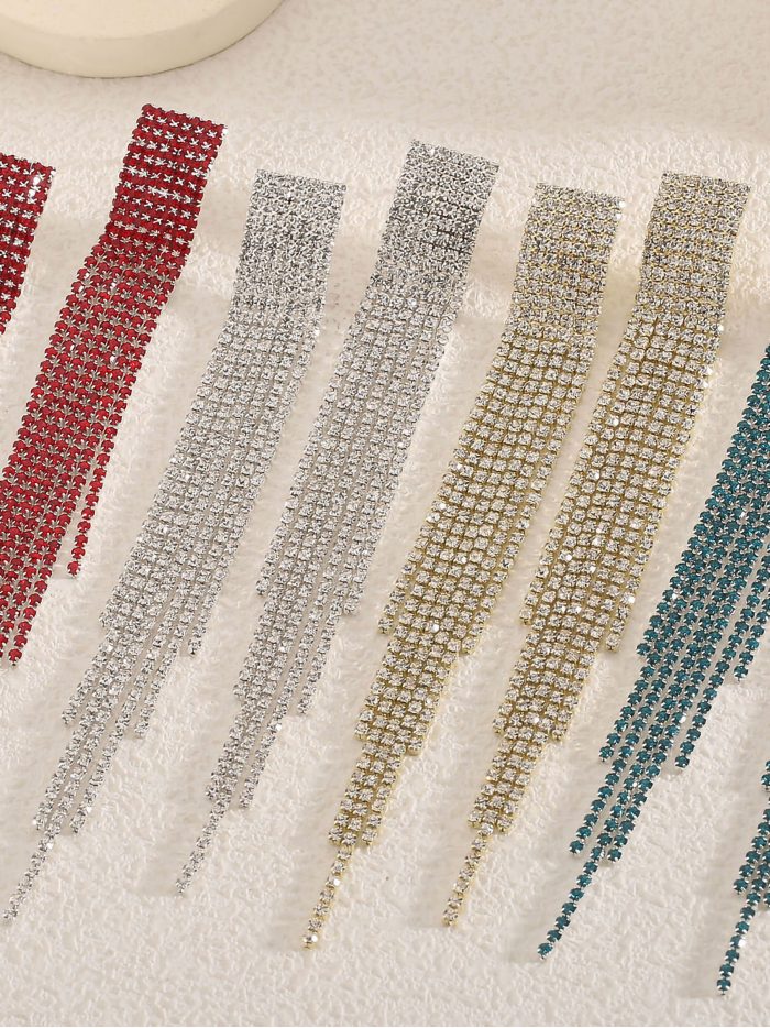 Orecchini con frange di strass a gradini - Acciaio inossidabile