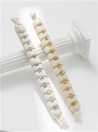 Conjunto de 12 anillos - Acero inoxidable - Expositor incluido - Acero inoxidable