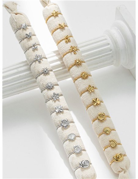 Conjunto de 12 anillos - Acero inoxidable - Expositor incluido - Acero inoxidable