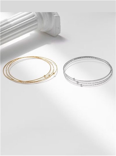 Set de tres pulseras de aros charm abalorios - Acero inoxidable