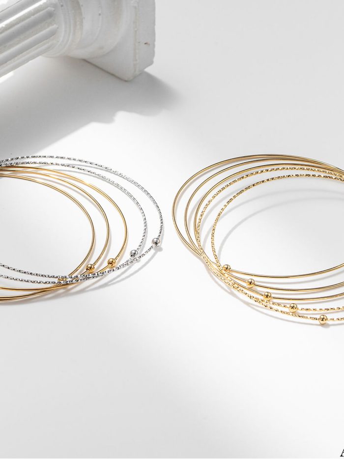 Set de cinco pulseras de aros charm abalorios - Acero inoxidable