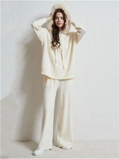 Co-Ord Faux fur hooded knit sweatshirts + Trousers