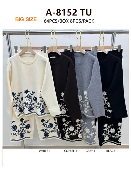 Conjunto Jersey flores bordadas + Pantalón