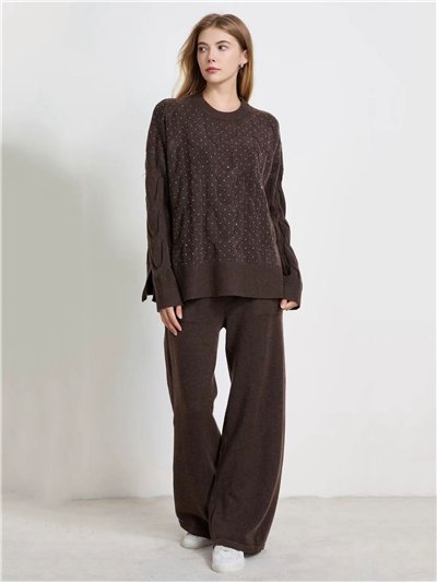 Conjunto Jersey amplio trenzado strass + Pantalón