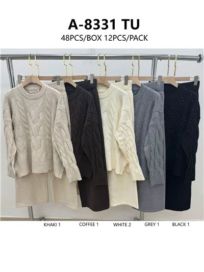 Conjunto Jersey amplio trenzado strass + Pantalón 2