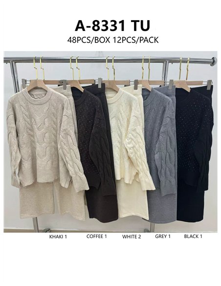 Conjunto Jersey amplio trenzado strass + Pantalón