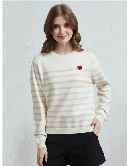 Jersey rayas corazón bordado