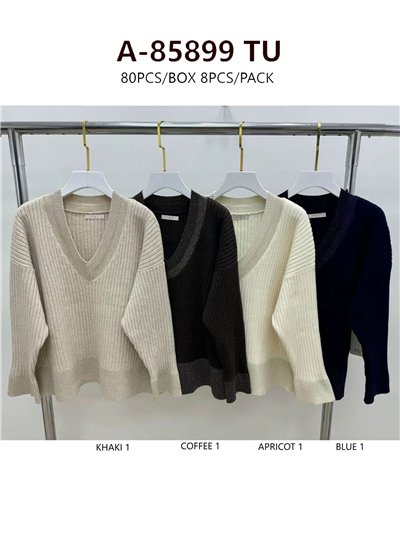 Ribbed V-neck sweater 2
