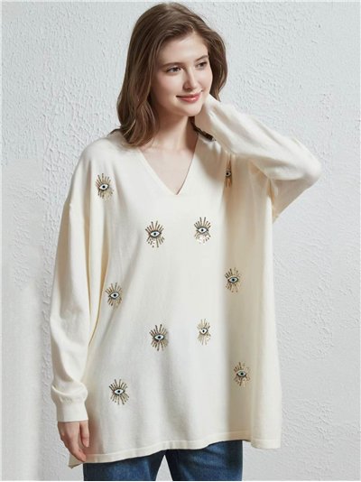 Jersey bordado ojo lentejuelas