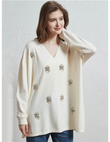 Jersey bordado ojo lentejuelas