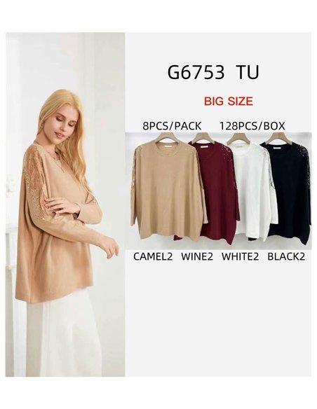 Jersey encaje en mangas talla grande