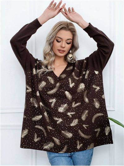 Jersey estampado plumas talla grande