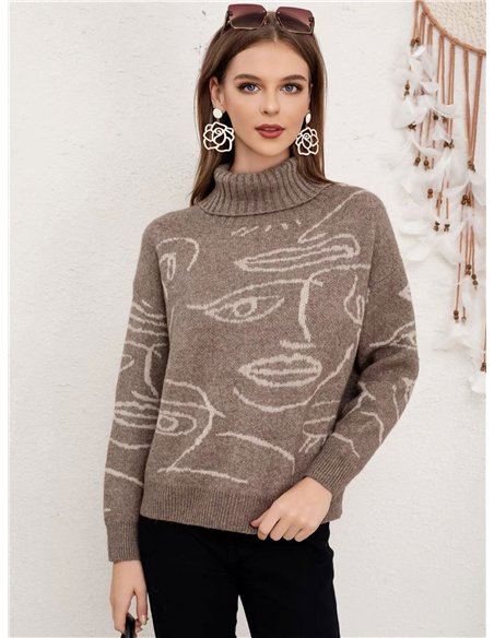Jersey cuello vuelto rostro abstracto