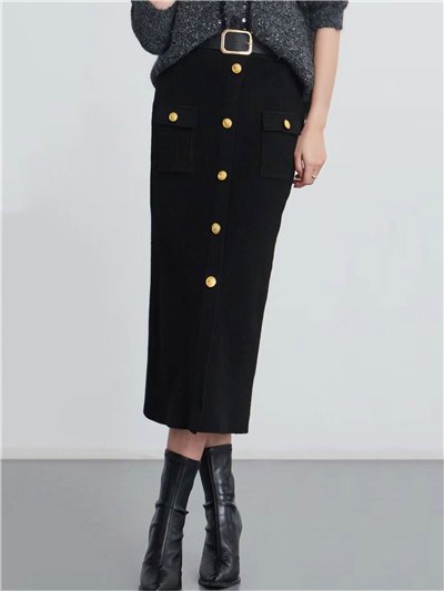 Falda midi con botones dorados