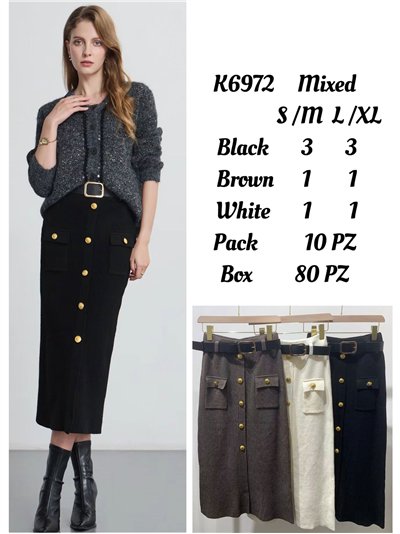 Falda midi con botones dorados 2