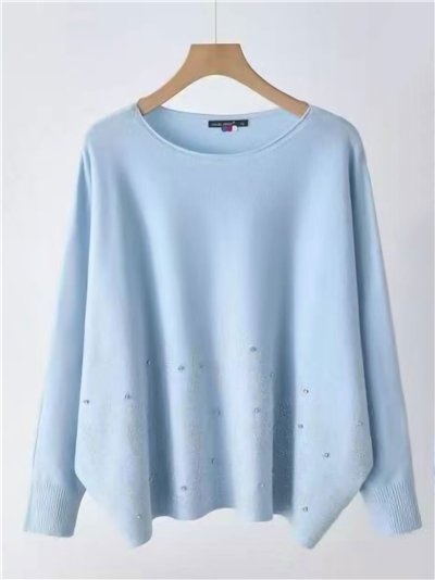 Jersey cuello redondo abalorios