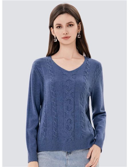 Textured cable knit V-neck sweater