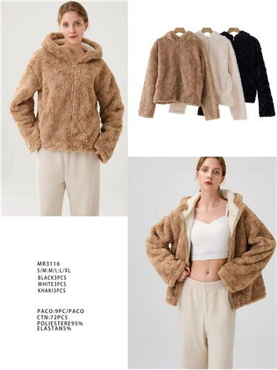 Chaqueta efecto pelo con capucha 2