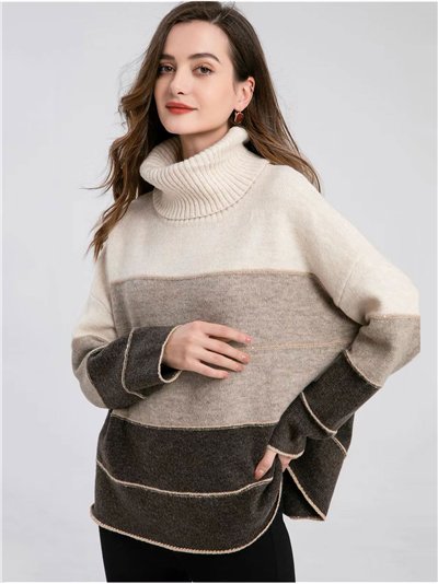 Jersey rayas anchas cuello vuelto