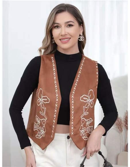 Chaleco bordado efecto ante