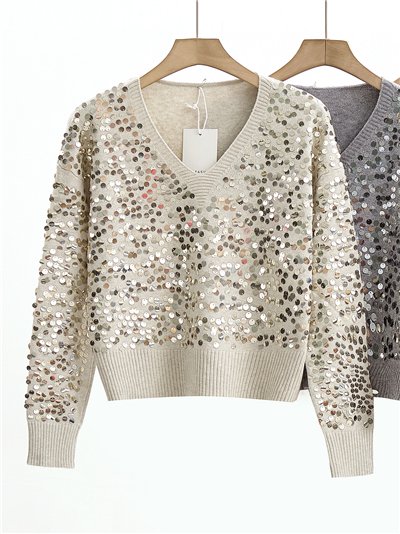 Jersey lentejuelas cuello pico