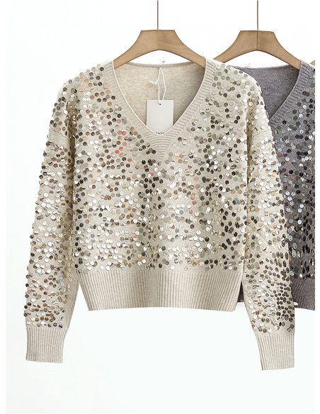 Jersey lentejuelas cuello pico