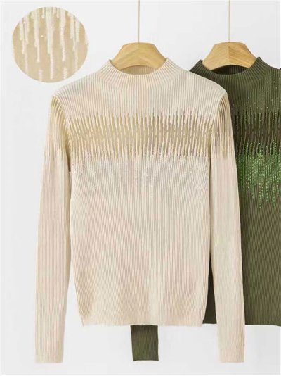 Jersey canalé tul strass cuello perkins