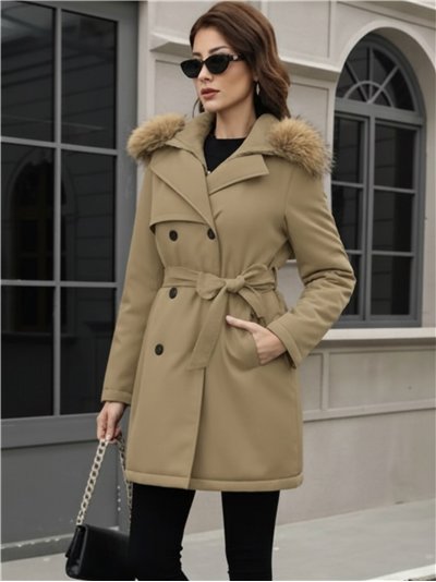 Trench acolchado botones capucha con pelo