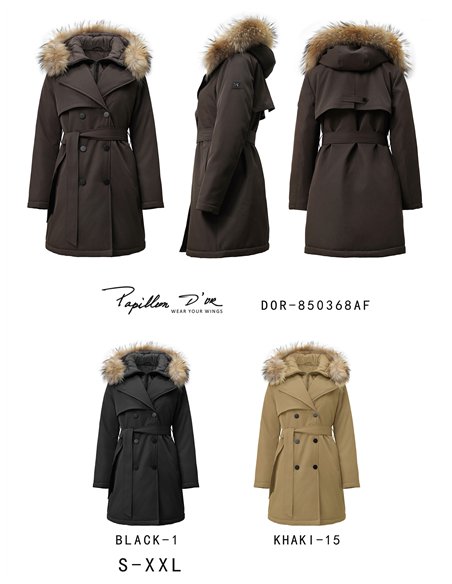 Trench acolchado botones capucha con pelo