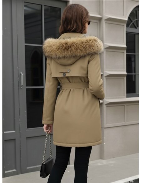Trench acolchado botones capucha con pelo