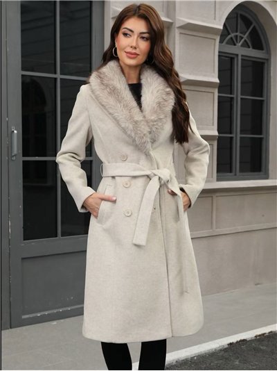 Abrigo largo paño doble botonadura cuello pelo