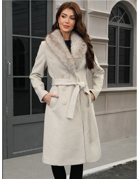 Abrigo largo paño doble botonadura cuello pelo