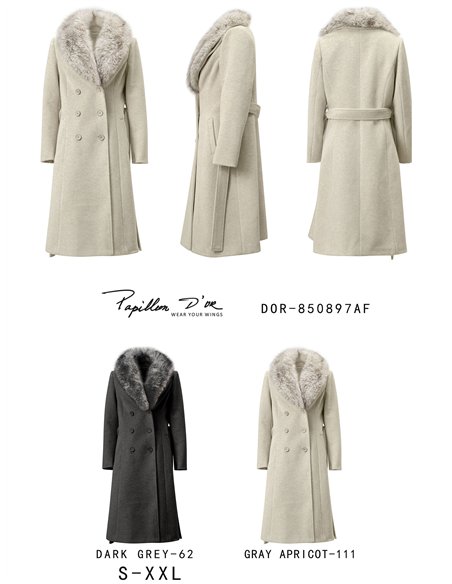 Abrigo largo paño doble botonadura cuello pelo