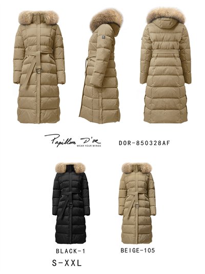 Anorak largo cinturón capucha con pelo 2