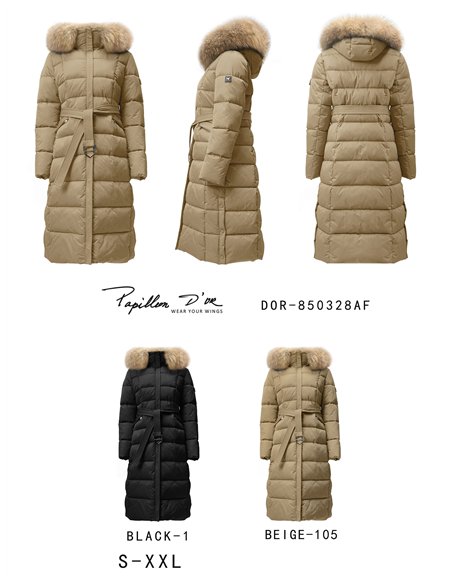 Anorak largo cinturón capucha con pelo