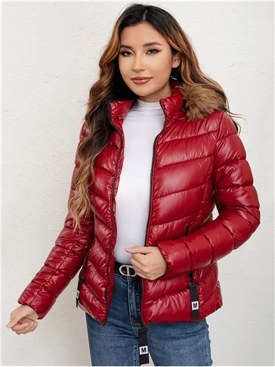 Anorak corto metalizado capucha con pelo