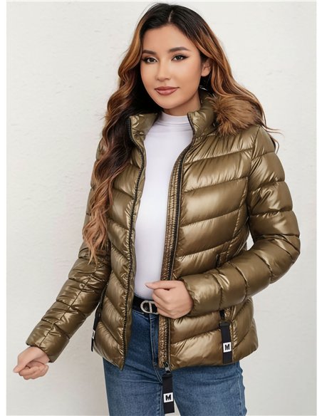 Anorak corto metalizado capucha con pelo