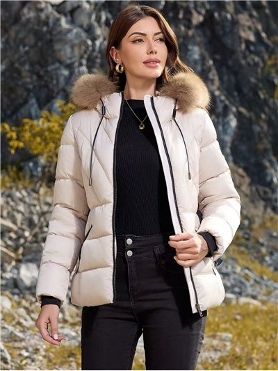 Anorak corto cinturón capucha con pelo